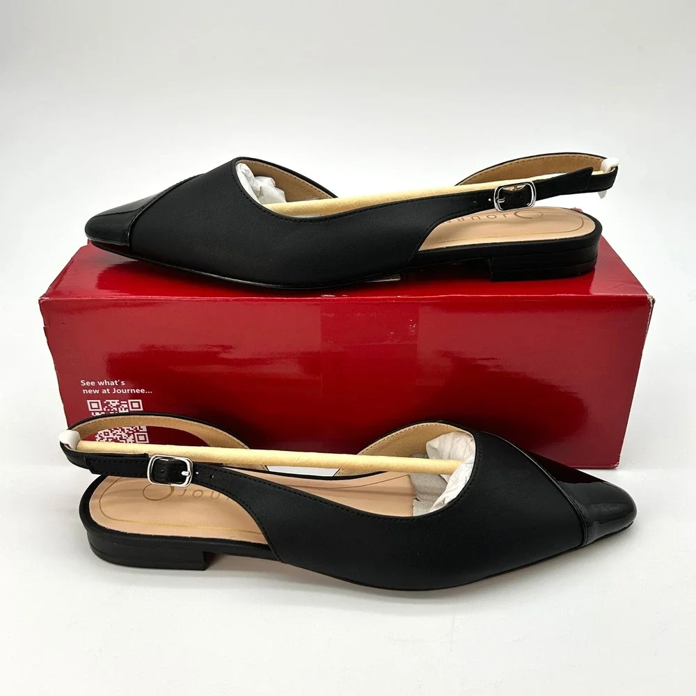 Slingback Flats Journee Collection Daphnne Womens Size 7 Black Vegan Leather NEW